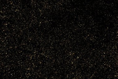 Siyah Arkaplan 'da izole edilmiş altın parıltılı doku. Altın yıldız tozu. Amber Parçacık Rengi. Parıltı Yağmuru. Vektör İllüstrasyonu, Eps 10.