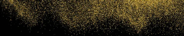 Explosión Dorada Confetti Textura Brillo Dorado Aislada Negro Fondo Panorámico — Vector de stock
