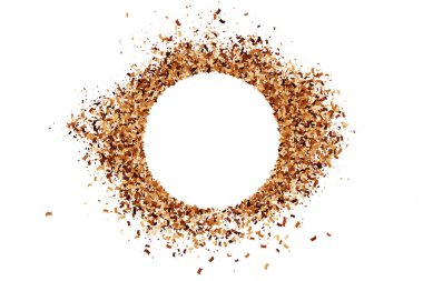 Kahve Rengi Çerçevesi. Beyaz arka planda izole edilmiş çikolata rengi konfeti. Dijital olarak oluşturulmuş resim. Vektör İllüstrasyonu, EPS 10.