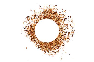 Kahve Rengi Çerçevesi. Beyaz arka planda izole edilmiş çikolata rengi konfeti. Dijital olarak oluşturulmuş resim. Vektör İllüstrasyonu, EPS 10.