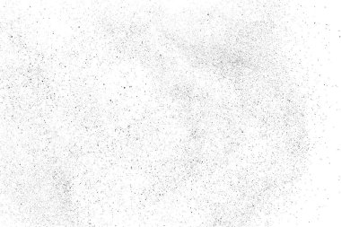 Sıkıntılı siyah doku. Beyaz arka planda koyu kumlu bir doku. Toz tabakası desenli. Tahıl gürültüsü partikülleri. Paslanmış beyaz efekt. Grunge tasarım elementleri. Vektör illüstrasyonu, EPS 10.