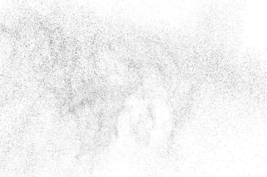 Sıkıntılı siyah doku. Beyaz arka planda koyu kumlu bir doku. Toz tabakası desenli. Tahıl gürültüsü partikülleri. Paslanmış beyaz efekt. Grunge tasarım elementleri. Vektör illüstrasyonu, EPS 10.