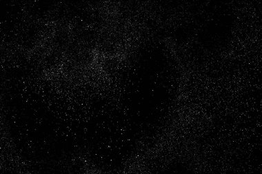 Sıkıntılı beyaz kumlu doku. Toz tabakası desenli. Tahıl gürültüsü partikülleri. Kar efektleri paketi. Paslı siyah arka plan. Vektör illüstrasyonu, EPS 10.  