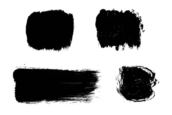 Set Zwarte Penseelstreken Geïsoleerd Wit Inktvlekken Druppels Verf Digitaal Gegenereerd — Stockvector