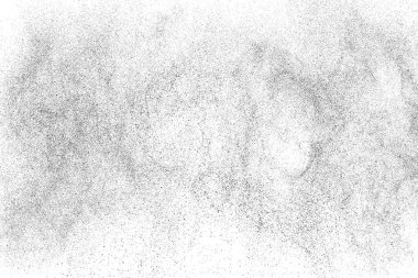 Sıkıntılı siyah doku. Beyaz arka planda koyu kumlu bir doku. Toz tabakası desenli. Tahıl gürültüsü partikülleri. Paslanmış beyaz efekt. Grunge tasarım elementleri. Vektör illüstrasyonu, EPS 10.