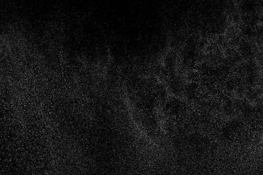 Sıkıntılı beyaz kumlu doku. Toz tabakası desenli. Tahıl gürültüsü partikülleri. Kar efektleri paketi. Paslı siyah arka plan. Vektör illüstrasyonu, EPS 10.  