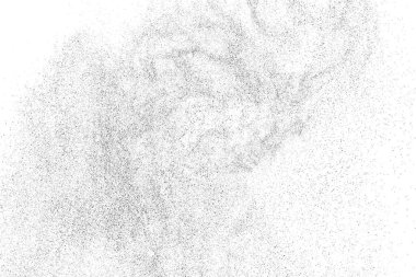 Sıkıntılı siyah doku. Beyaz arka planda koyu kumlu bir doku. Toz tabakası desenli. Tahıl gürültüsü partikülleri. Paslanmış beyaz efekt. Grunge tasarım elementleri. Vektör illüstrasyonu, EPS 10.