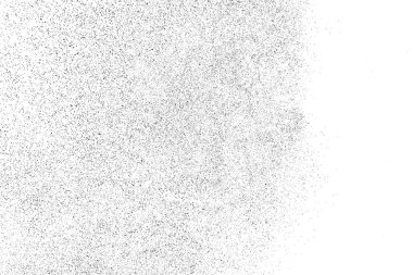 Sıkıntılı siyah doku. Beyaz arka planda koyu kumlu bir doku. Toz tabakası desenli. Tahıl gürültüsü partikülleri. Paslanmış beyaz efekt. Grunge tasarım elementleri. Vektör illüstrasyonu, EPS 10.