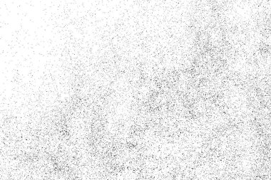 Sıkıntılı siyah doku. Beyaz arka planda koyu kumlu bir doku. Toz tabakası desenli. Tahıl gürültüsü partikülleri. Paslanmış beyaz efekt. Grunge tasarım elementleri. Vektör illüstrasyonu, EPS 10.