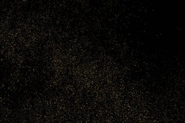 Siyah Arkaplan 'da izole edilmiş altın parıltılı doku. Altın yıldız tozu. Amber Parçacık Rengi. Parıltı Yağmuru. Vektör İllüstrasyonu, Eps 10.