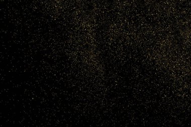 Siyah Arkaplan 'da izole edilmiş altın parıltılı doku. Altın yıldız tozu. Amber Parçacık Rengi. Parıltı Yağmuru. Vektör İllüstrasyonu, Eps 10.