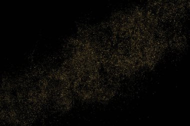 Siyah Arkaplan 'da izole edilmiş altın parıltılı doku. Altın yıldız tozu. Amber Parçacık Rengi. Parıltı Yağmuru. Vektör İllüstrasyonu, Eps 10.