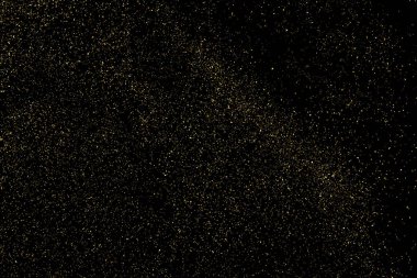 Siyah Arkaplan 'da izole edilmiş altın parıltılı doku. Altın yıldız tozu. Amber Parçacık Rengi. Parıltı Yağmuru. Vektör İllüstrasyonu, Eps 10.