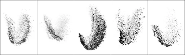 Set Explosión Textura Granulada Negra Aislada Sobre Fondo Blanco Superposición — Archivo Imágenes Vectoriales