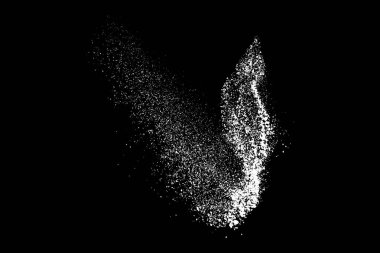 Siyah arka planda beyaz lekeler var. Soyut vektör patlaması. Dijital olarak oluşturulmuş görüntü. Görüntü, EPS 10.