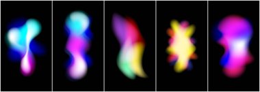 Sıvı Soyut Gradyan Kümesi. Siyah arka planda izole edilmiş sıvı renkli şekil. Renkli Enerji Fütüristik Plazma. Vektör İllüstrasyonu, Eps 10.