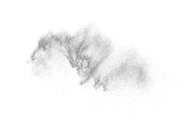 Sıkıntılı siyah doku. Beyaz arka planda koyu kumlu bir doku. Toz tabakası desenli. Tahıl gürültüsü partikülleri. Paslanmış beyaz efekt. Grunge tasarım elementleri. Vektör illüstrasyonu, EPS 10.