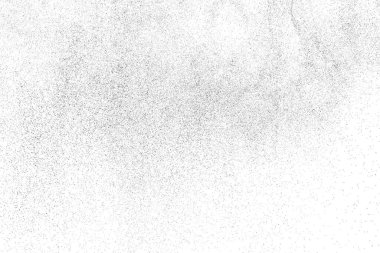 Sıkıntılı siyah doku. Beyaz arka planda koyu kumlu bir doku. Toz tabakası desenli. Tahıl gürültüsü partikülleri. Paslanmış beyaz efekt. Grunge tasarım elementleri. Vektör illüstrasyonu, EPS 10.