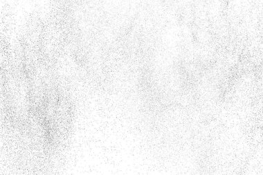 Sıkıntılı siyah doku. Beyaz arka planda koyu kumlu bir doku. Toz tabakası desenli. Tahıl gürültüsü partikülleri. Paslanmış beyaz efekt. Grunge tasarım elementleri. Vektör illüstrasyonu, EPS 10.