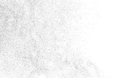 Sıkıntılı siyah doku. Beyaz arka planda koyu kumlu bir doku. Toz tabakası desenli. Tahıl gürültüsü partikülleri. Paslanmış beyaz efekt. Grunge tasarım elementleri. Vektör illüstrasyonu, EPS 10.