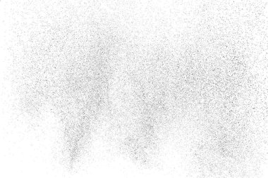 Sıkıntılı siyah doku. Beyaz arka planda koyu kumlu bir doku. Toz tabakası desenli. Tahıl gürültüsü partikülleri. Paslanmış beyaz efekt. Grunge tasarım elementleri. Vektör illüstrasyonu, EPS 10.