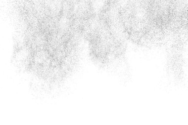 Sıkıntılı siyah doku. Beyaz arka planda koyu kumlu bir doku. Toz tabakası desenli. Tahıl gürültüsü partikülleri. Paslanmış beyaz efekt. Grunge tasarım elementleri. Vektör illüstrasyonu, EPS 10.