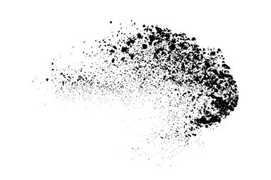 Beyaz arka planda siyah taneli doku izole edilmiş. Toz tabakası. Karanlık gürültü tanecikleri. Dijital olarak oluşturulmuş görüntü. Vektör tasarım elemanları. Görüntü, Eps 10.
