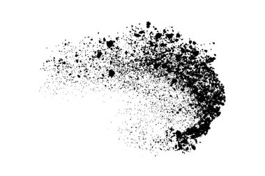 Beyaz arka planda siyah taneli doku izole edilmiş. Toz tabakası. Karanlık gürültü tanecikleri. Dijital olarak oluşturulmuş görüntü. Vektör tasarım elemanları. Görüntü, Eps 10.