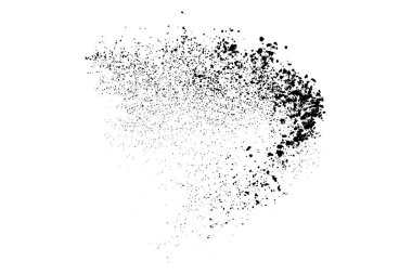 Beyaz arka planda siyah taneli doku izole edilmiş. Toz tabakası. Karanlık gürültü tanecikleri. Dijital olarak oluşturulmuş görüntü. Vektör tasarım elemanları. Görüntü, Eps 10.