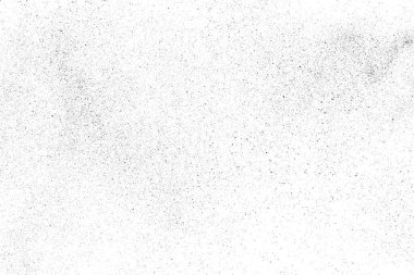 Sıkıntılı siyah doku. Beyaz arka planda koyu kumlu bir doku. Toz tabakası desenli. Tahıl gürültüsü partikülleri. Paslanmış beyaz efekt. Grunge tasarım elementleri. Vektör illüstrasyonu, EPS 10.