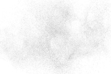 Sıkıntılı siyah doku. Beyaz arka planda koyu kumlu bir doku. Toz tabakası desenli. Tahıl gürültüsü partikülleri. Paslanmış beyaz efekt. Grunge tasarım elementleri. Vektör illüstrasyonu, EPS 10.