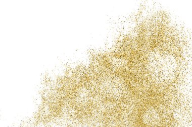 Beyazda izole edilmiş altın rengi parıltı dokusu. Goldish Renk Sequins. Kutlama arkaplanı. Altın Konfeti Patlaması. Vektör İllüstrasyonu, Eps 10.