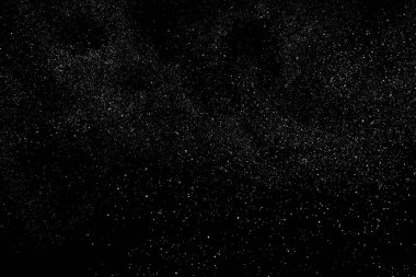 Sıkıntılı beyaz kumlu doku. Toz tabakası desenli. Tahıl gürültüsü partikülleri. Kar efektleri paketi. Paslı siyah arka plan. Vektör illüstrasyonu, EPS 10.  