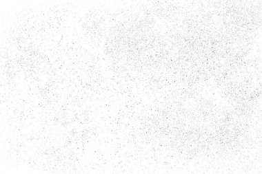 Sıkıntılı siyah doku. Beyaz arka planda koyu kumlu bir doku. Toz tabakası desenli. Tahıl gürültüsü partikülleri. Paslanmış beyaz efekt. Grunge tasarım elementleri. Vektör illüstrasyonu, EPS 10.