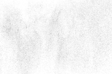 Sıkıntılı siyah doku. Beyaz arka planda koyu kumlu bir doku. Toz tabakası desenli. Tahıl gürültüsü partikülleri. Paslanmış beyaz efekt. Grunge tasarım elementleri. Vektör illüstrasyonu, EPS 10.