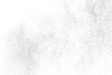 Sıkıntılı siyah doku. Beyaz arka planda koyu kumlu bir doku. Toz tabakası desenli. Tahıl gürültüsü partikülleri. Paslanmış beyaz efekt. Grunge tasarım elementleri. Vektör illüstrasyonu, EPS 10.