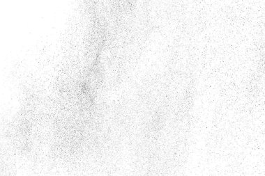 Sıkıntılı siyah doku. Beyaz arka planda koyu kumlu bir doku. Toz tabakası desenli. Tahıl gürültüsü partikülleri. Paslanmış beyaz efekt. Grunge tasarım elementleri. Vektör illüstrasyonu, EPS 10.