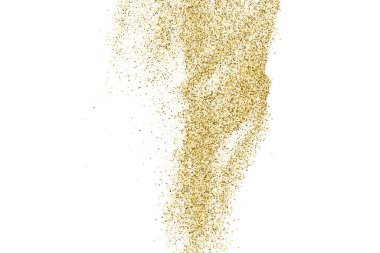 Beyazda izole edilmiş altın rengi parıltı dokusu. Goldish Renk Sequins. Kutlama arkaplanı. Altın Konfeti Patlaması. Vektör İllüstrasyonu, Eps 10.