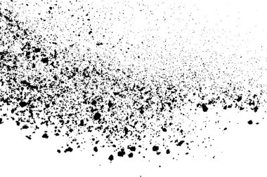 Beyaz arka planda siyah taneli doku izole edilmiş. Toz tabakası. Karanlık gürültü tanecikleri. Dijital olarak oluşturulmuş görüntü. Vektör tasarım elemanları. Görüntü, Eps 10.