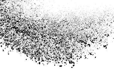 Beyaz arka planda siyah taneli doku izole edilmiş. Toz tabakası. Karanlık gürültü tanecikleri. Dijital olarak oluşturulmuş görüntü. Vektör tasarım elemanları. Görüntü, Eps 10.