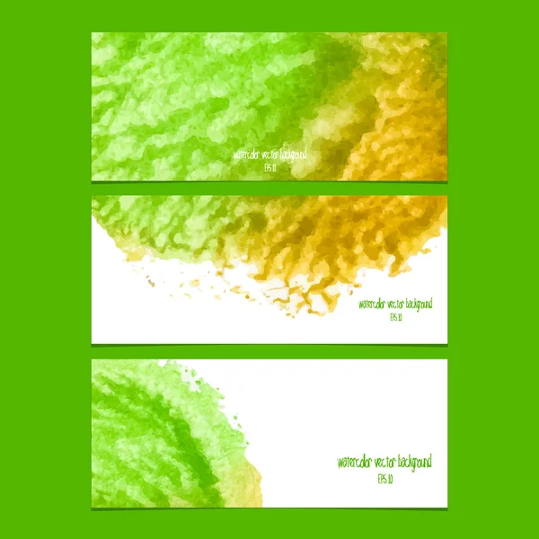 Bannières vectorielles avec aquarelle verte et jaune — Image vectorielle