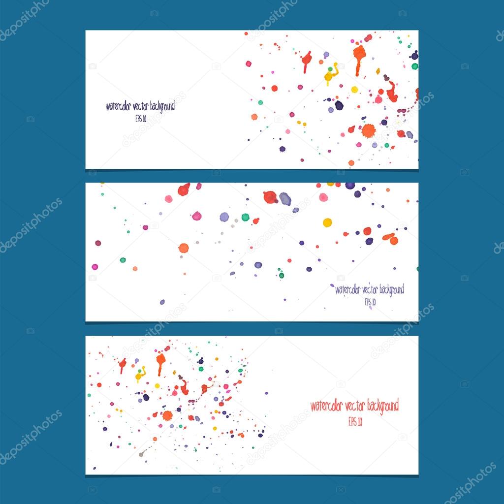Vector banners with watercolor colored drops.