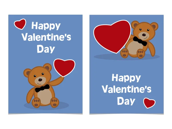 Divertido oso de dibujos animados cachorro con corazón rojo. Tarjeta Feliz Día de San Valentín — Vector de stock