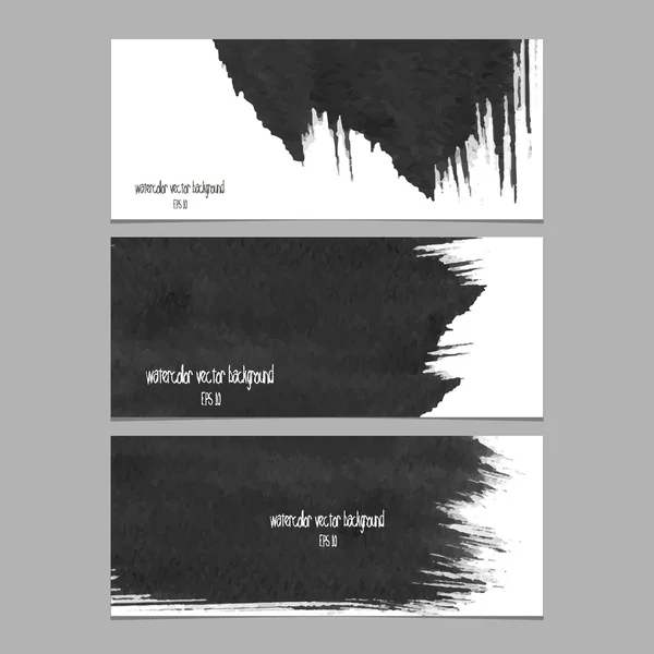 Bannières vectorielles avec aquarelle noire — Image vectorielle
