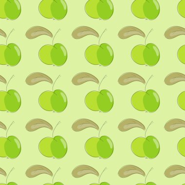 kahverengi yaprak ile Seamless Modeli yeşil elma. 