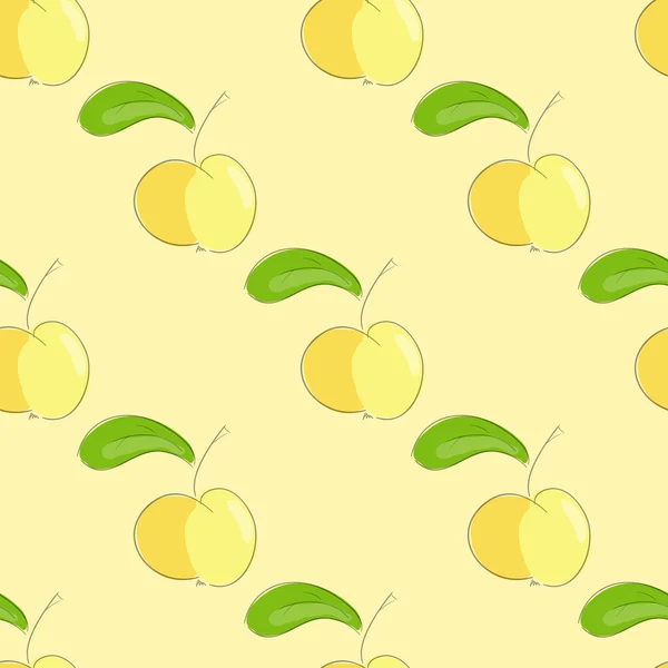 Seamless pattern yellow apple with green leaf. — Stock Vector