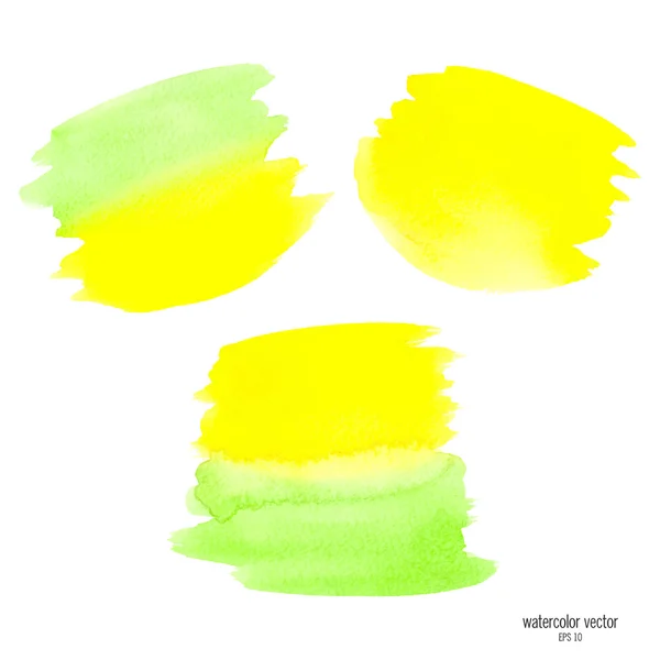 Green and yellow set watercolor stain — Stock Vector