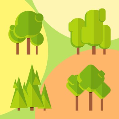 Soyut ağaçlar düz stil yuvarlak. 