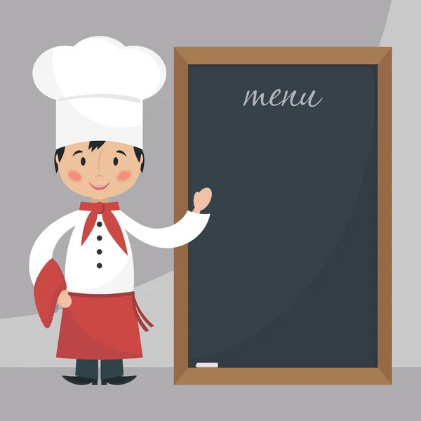 Chef kok met menu. — Stockvector