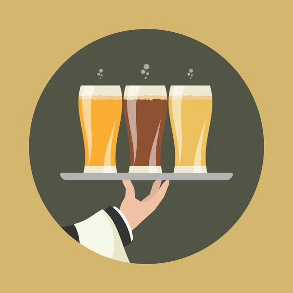 Camarero con tres vasos de cerveza — Archivo Imágenes Vectoriales